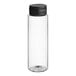 A clear plastic cylinder with a black lid.