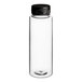 A clear plastic cylinder with a black cap.