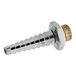 A stainless steel T&S serrated tip outlet with a threaded nut.