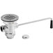 A T&S stainless steel rotary waste valve with a twist handle and a 3 1/2" strainer.