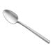 An Acopa Phoenix stainless steel dessert spoon with a long handle.