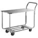 A Winholt stainless steel stocking cart with wheels.