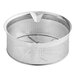 A silver metal Garde 1.5 mm food mill sieve with a handle and holes.