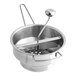A stainless steel Choice Prep rotary food mill with a handle and 3 sieves.