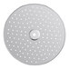 A white circular disc with holes.