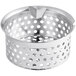 A silver metal container with holes for a Garde 8 mm Food Mill.