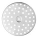 A stainless steel Choice Prep 8 mm food mill sieve disc with holes.