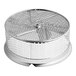 A silver metal Garde 2.5 mm sieve with holes in it.