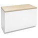 A white rectangular cabinet with a wooden top and 8 drawers.