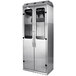 A large stainless steel Harloff drying cabinet with two doors and two drawers.