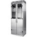 A large stainless steel Harloff drying cabinet with two doors and two drawers.