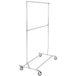 An Econoco chrome metal add-on hangrail for a clothing rack on wheels.