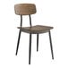 A Lancaster Table & Seating wooden chair with a black seat and backrest and metal legs.