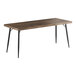 A Lancaster Table & Seating butcher block table with espresso finish and black legs.