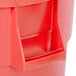 A red Continental 32 gallon round plastic trash can with a lid.