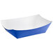 A blue and white paper tray with a white background.