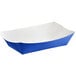 A blue paper food tray with a white background.