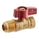 A close-up of a brass Easyflex gas valve with a red handle.