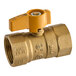 A close-up of a brass Easyflex gas valve with a yellow handle.