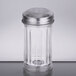 A clear glass Tablecraft salt and pepper shaker with a metal top.