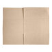 A close-up of a beige rectangle of cardboard with two open sides.
