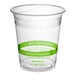 A World Centric PLA plastic cup with a green label and green band.