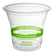 A World Centric plastic compostable cold cup with a green label.