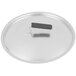 A silver Vollrath domed aluminum pot / pan lid with a Torogard black handle.