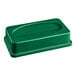 A dark green rectangular Lavex drop shot trash can with an oval lid.