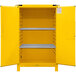 A yellow metal cabinet with shelves.