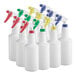 A group of Lavex plastic spray bottles with colorful sprayers.
