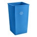 A blue Lavex square recycling bin with a white recycle logo.