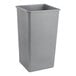 A grey rectangular Lavex plastic trash can with a lid.