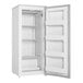 A white Danby reach-in freezer with open doors and shelves.