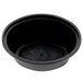 A black oval plastic souffle cup with a black rim.