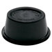 A black oval plastic souffle bowl with a round black lid.