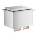 A white rectangular stainless steel drop-in ice bin with red tubes.