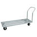 A white metal mobile dunnage rack with black wheels.