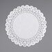 An 8" white Lace Normandy doily with a heart pattern.