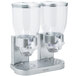 A silver Zevro double dry food dispenser stand with two clear canisters.