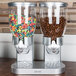A Zevro double dry food dispenser with two glass canisters filled with cereal.