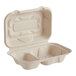 A white compostable fiber hoagie clamshell with two compartments.