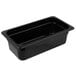 A black Cambro polycarbonate food pan with a lid.