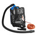 A black and blue Lavex backpack vacuum cleaner with a hose attached.