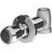 A Chicago Faucets chrome plated shower valve with a black and silver handle.