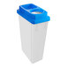 A white and blue PourAway liquid waste disposal container with a blue lid.