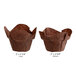 Two Baker's Mark brown paper cupcake liners with measurements.