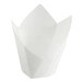 A white paper Baker's Mark mini tulip baking cup with a folded top.