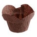A Baker's Mark chocolate brown paper cupcake liner.