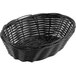 A black Tablecraft oval bread basket with handles.